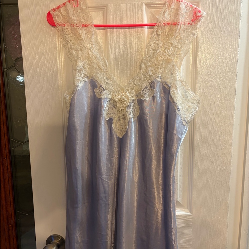 Lace-Trim Satin Nightgown - Light Blue
